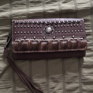 Elegant Brown Studded Wristlet Clutch